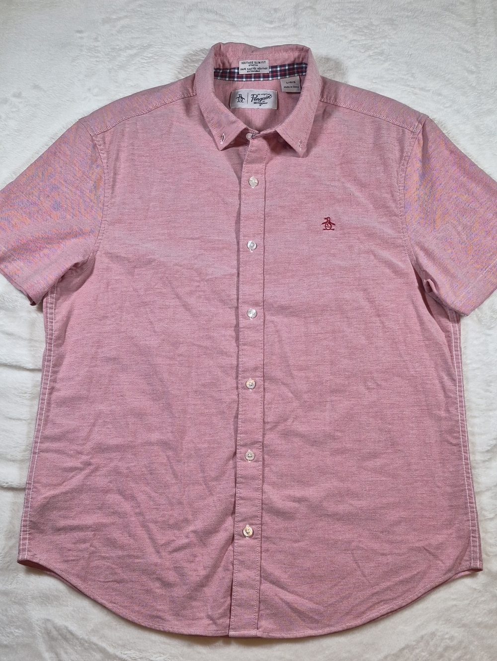 Original Penguin Men’s Short-Sleeve Button-Down Shirt in Light Pink